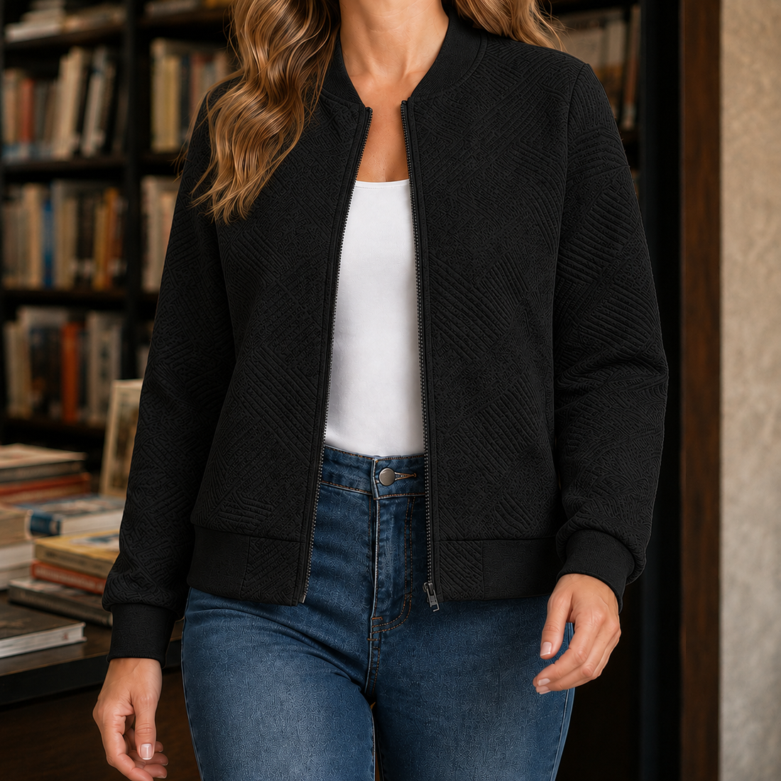 Leonie Geometric Bomber Jacket - Black