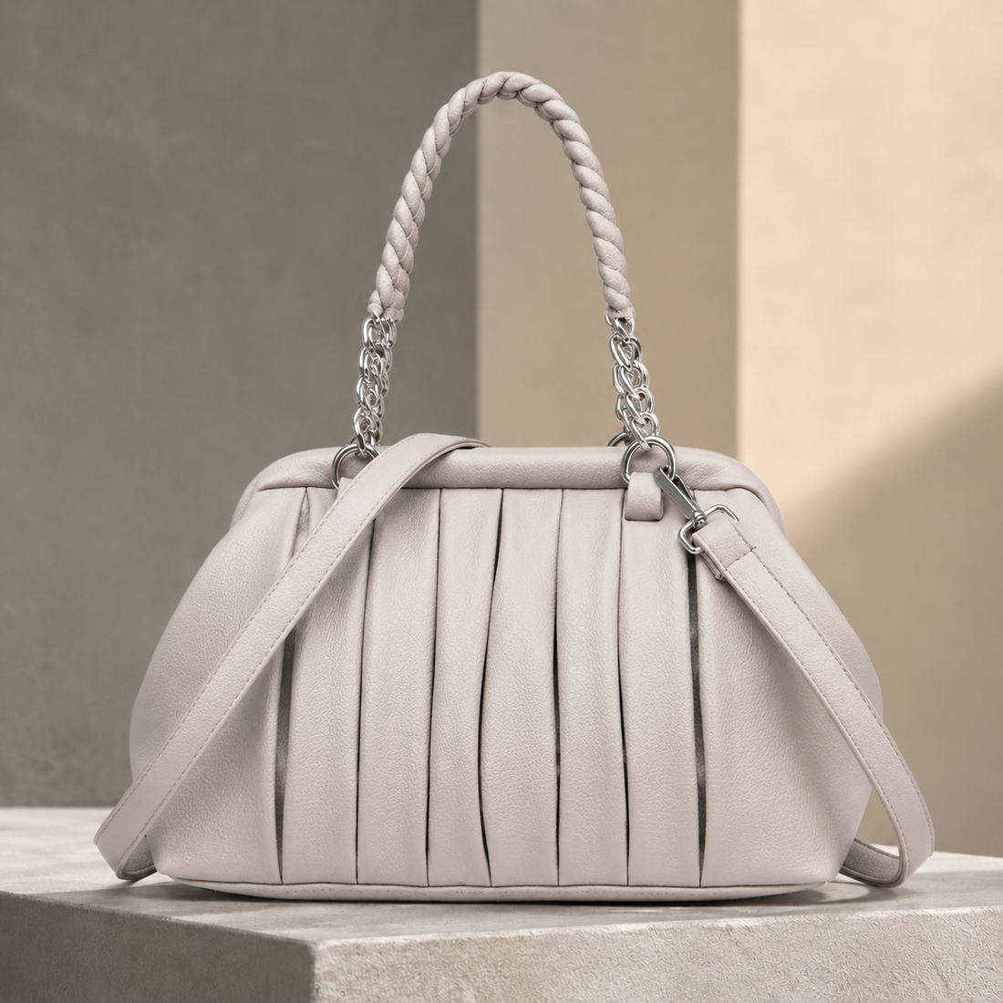 Manfredi Pleated Handle Bag - Ash Gray