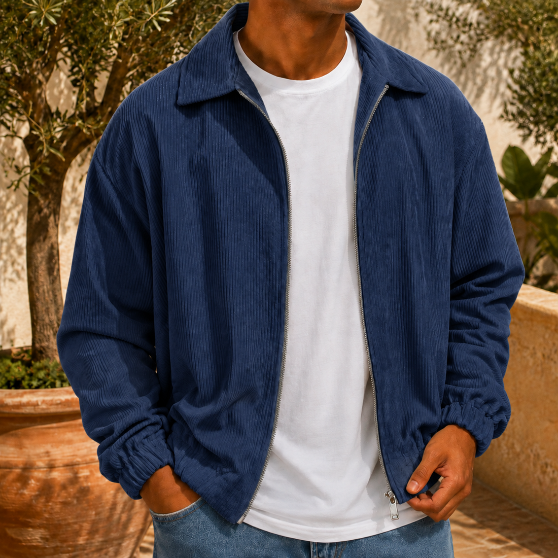 Ambrose-Dean Ribbed Jacket - Blue