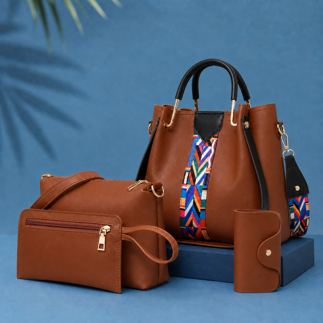 Riverton Geometric Handbag Set - Brown