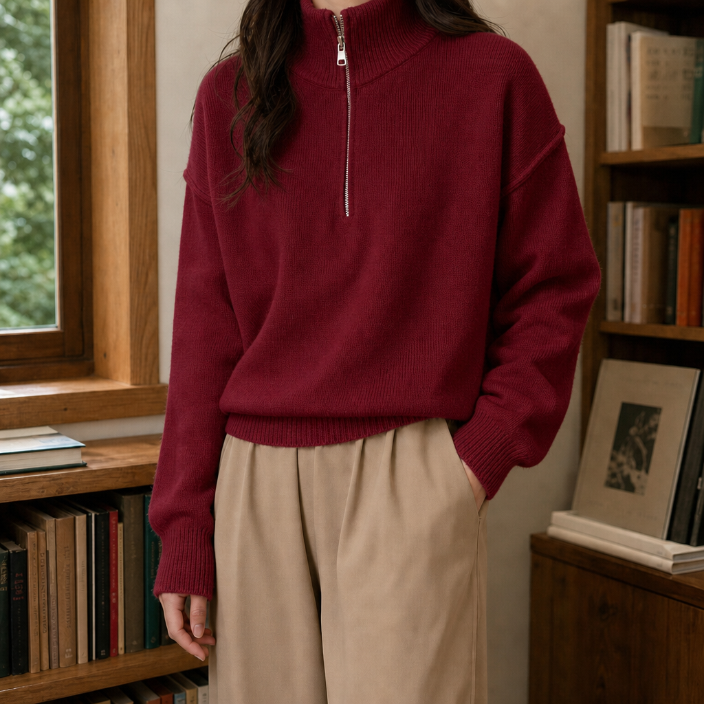 Avaline Half Zip Sweater - Red