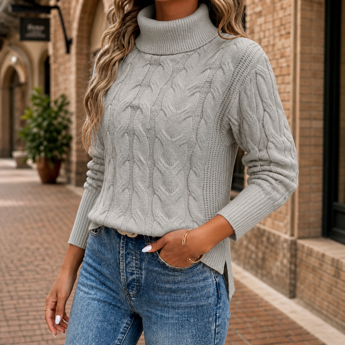 Anais Cable Sweater - Gray
