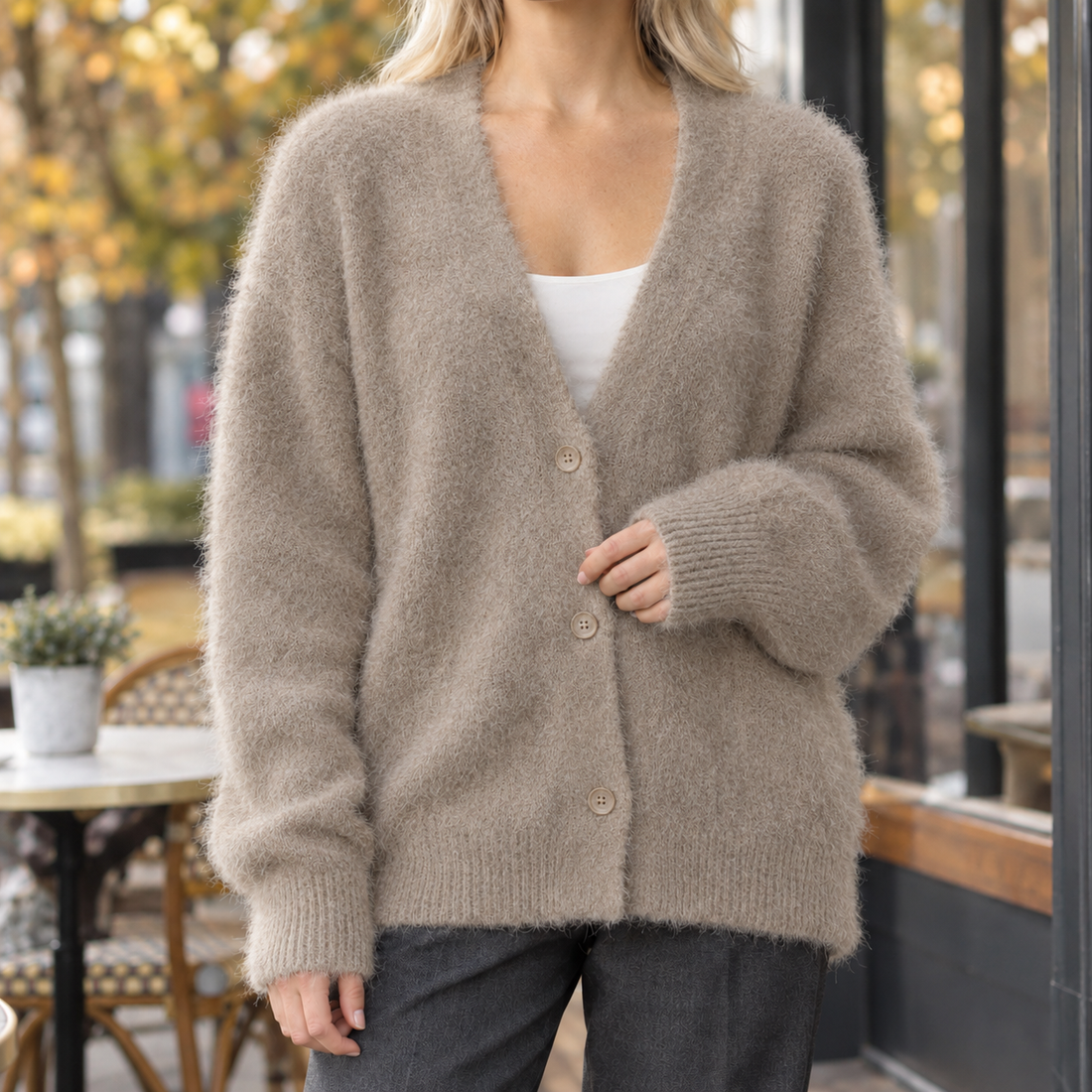 Raven-June V Neck Sweater - Khaki