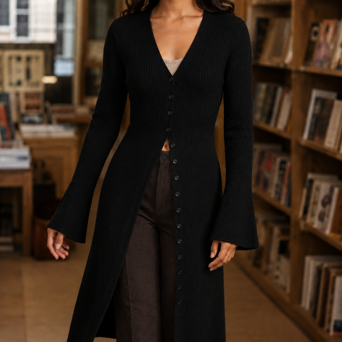 Rosalie-Eve Ribbed Cardigan - Black