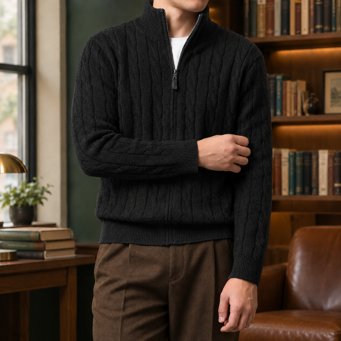 Axel-Hayes Cable Knit Sweater - Black