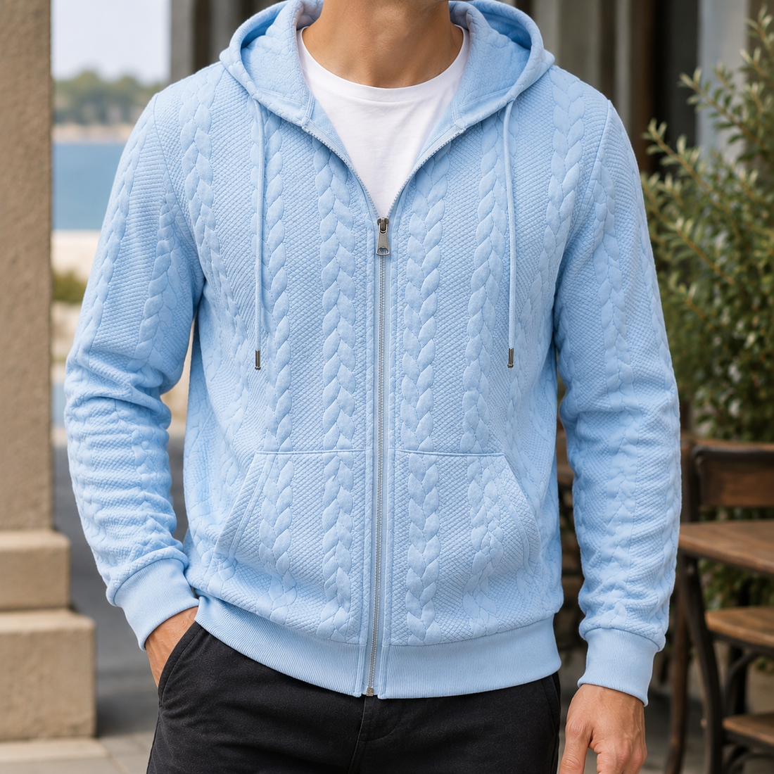 Gideon Textured Hoodie - Light Blue