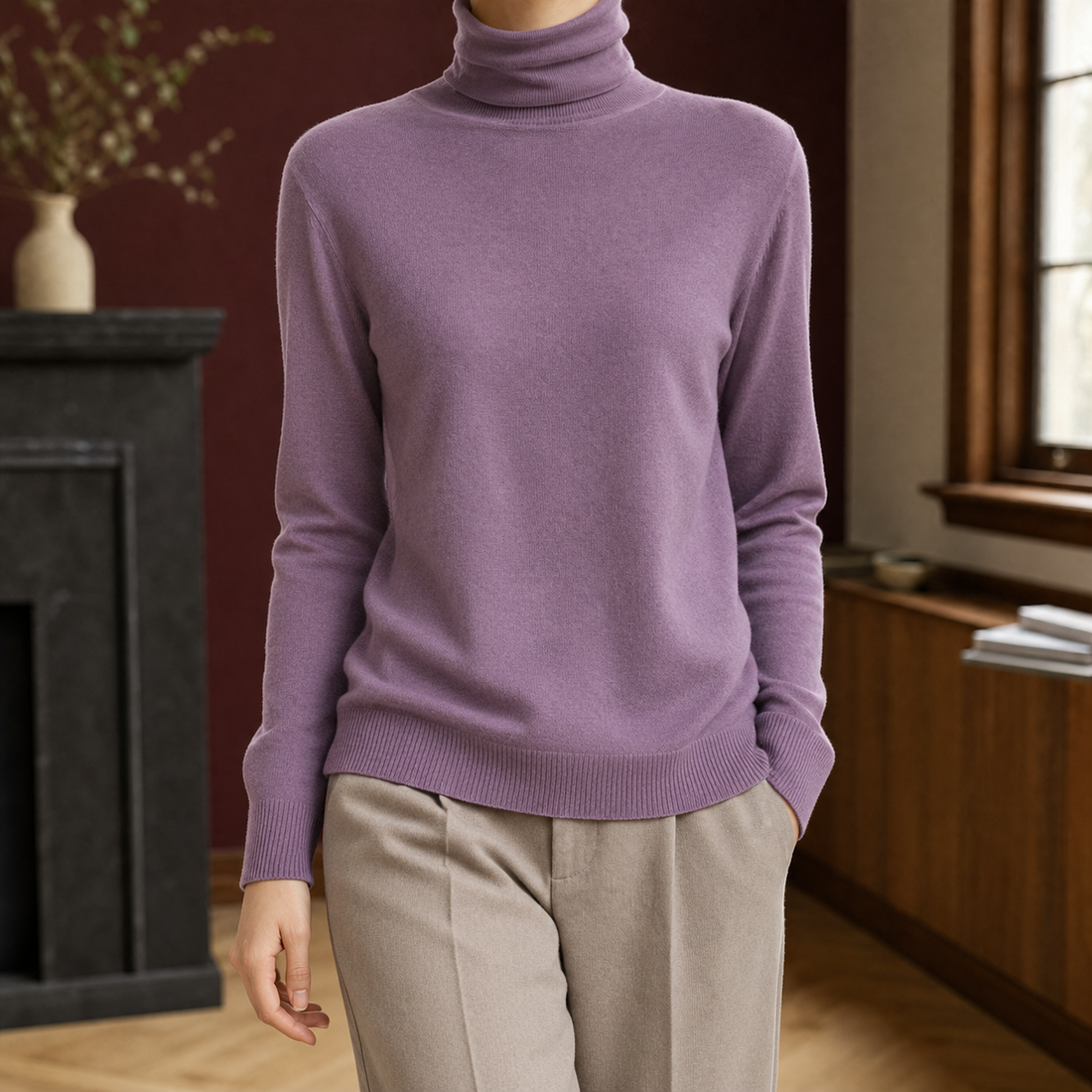 Leah-Sage Wool Turtleneck Sweater - Purple