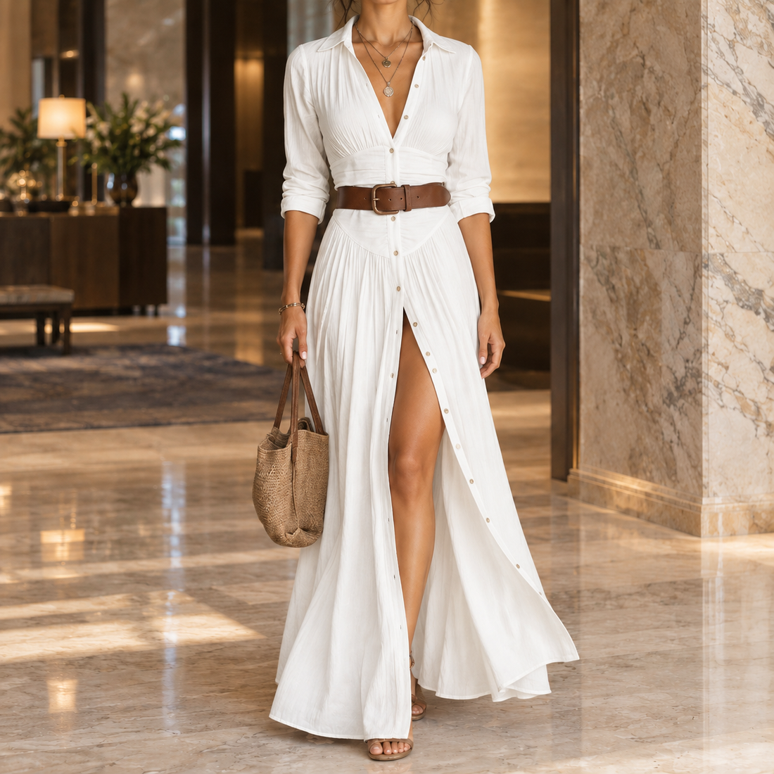 Genevieve-Mae Ruched Maxi Dress - White