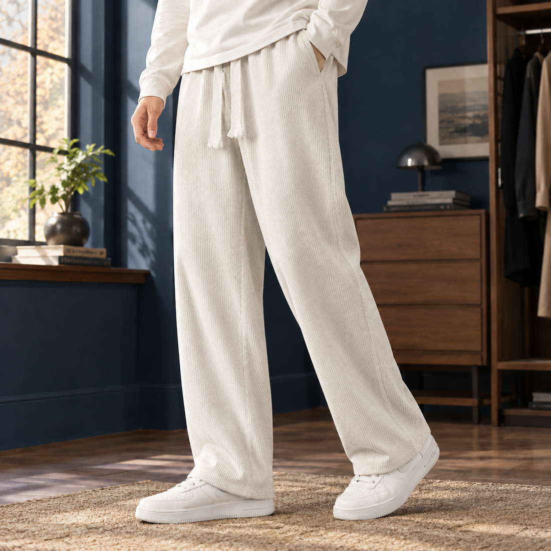 Anselm-York Wide Leg Pants - Beige Corduroy