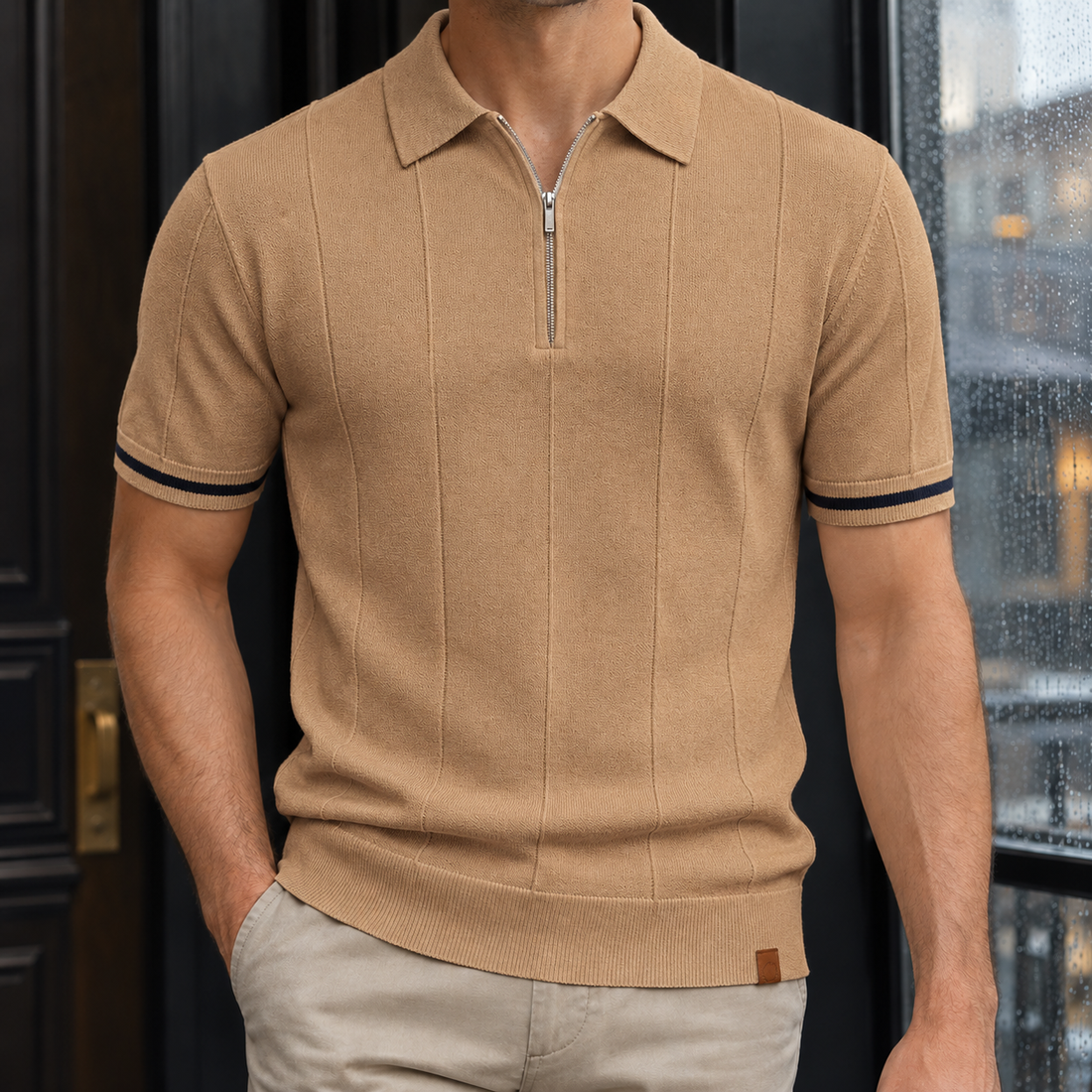 Rodolphe-Hayes Zip Polo Shirt - Camel