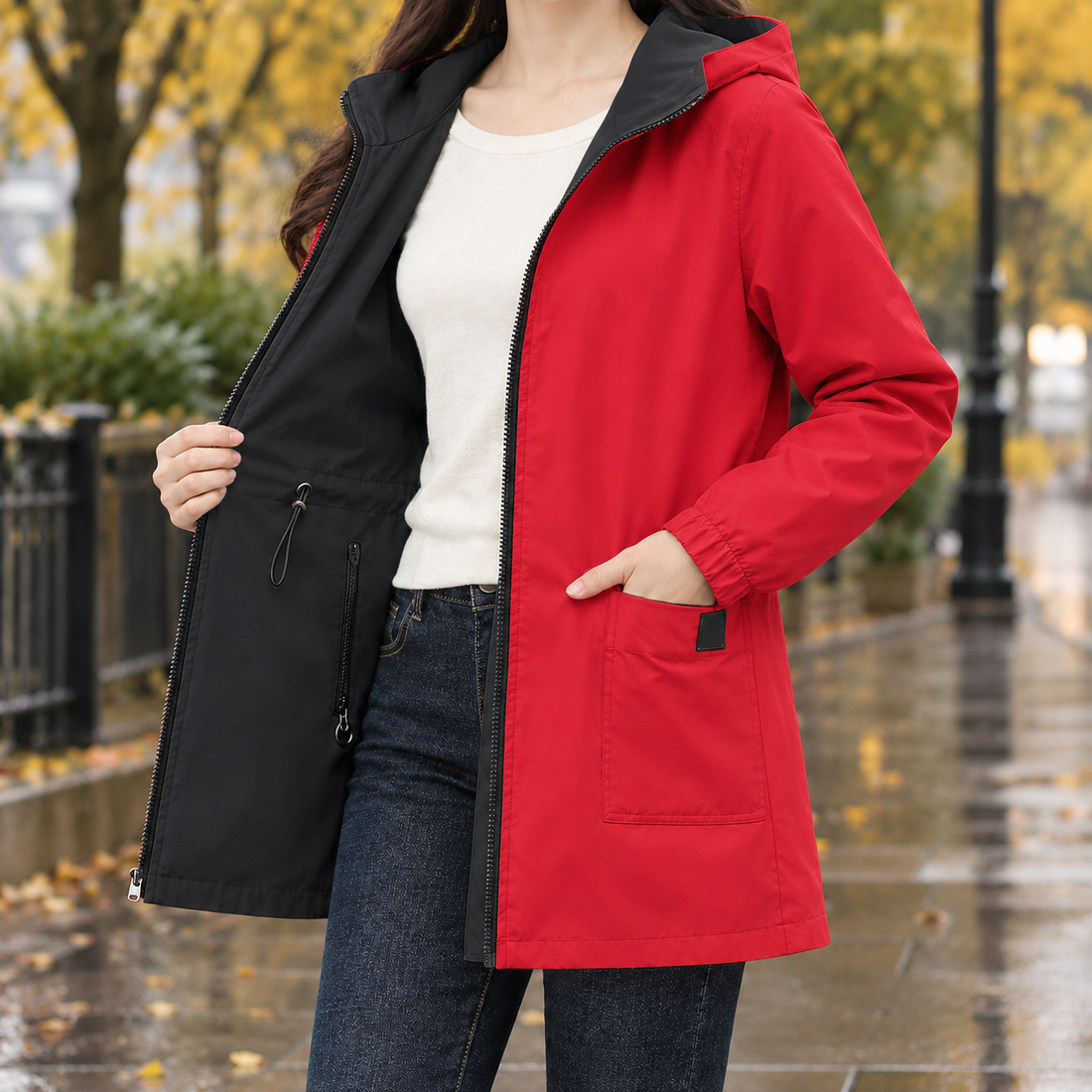 Pascaline-Grace Reversible Jacket - Outside Red Inside Black