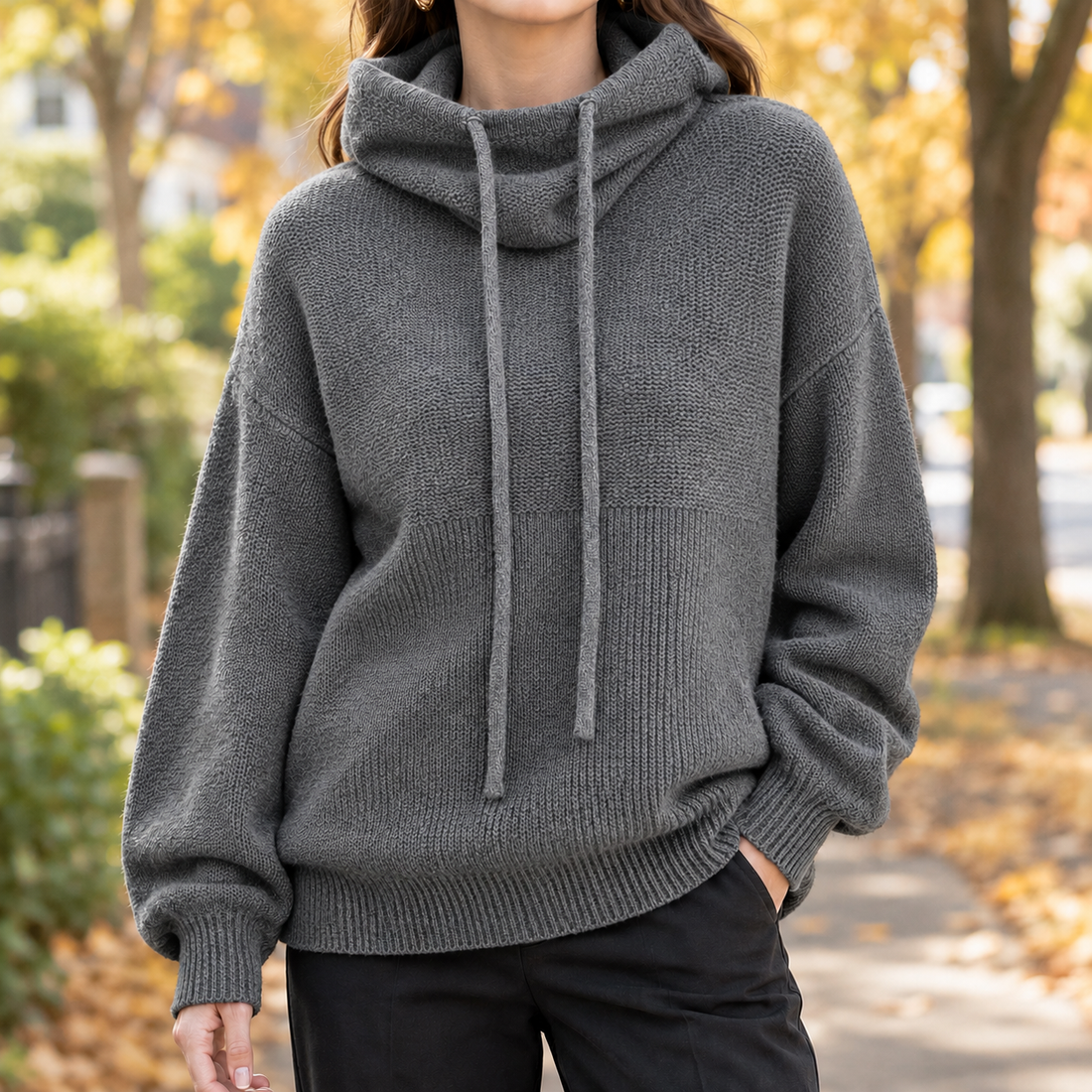 Arabella-Belle Cowl Neck Sweater - Gray
