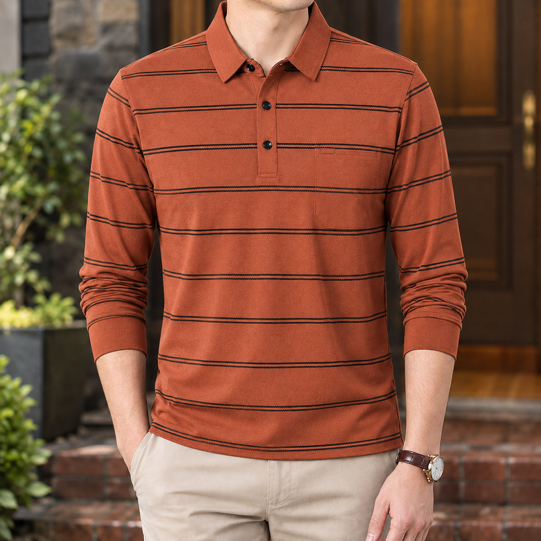 James-Jude Striped Polo - Orange