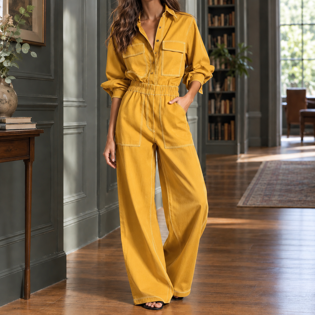 Soraya-Jade Wide Leg Jumpsuit - Earthy Yellow
