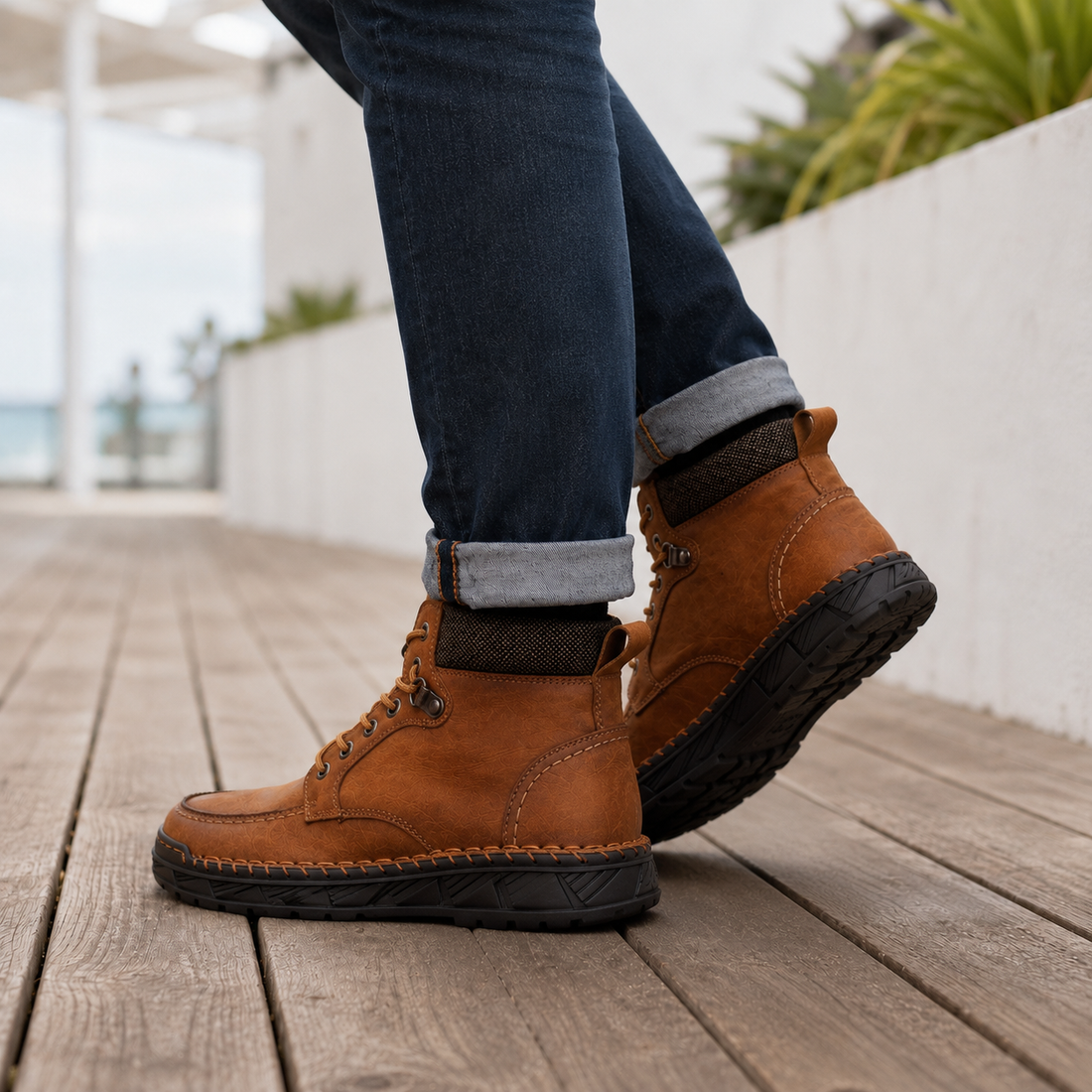 Falcone Moc Toe Boots - Saddle Tan