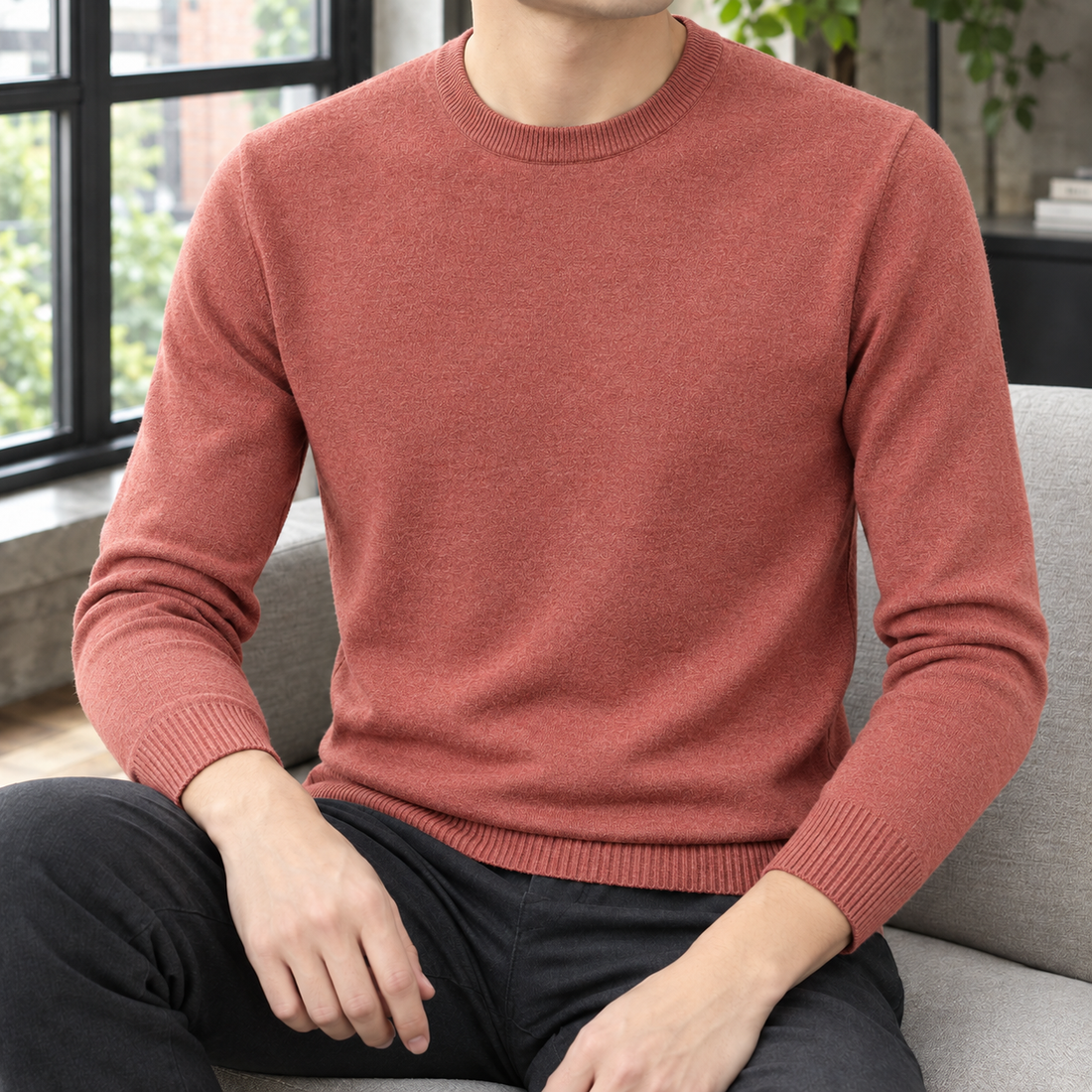 Edmund-Stone Crew Neck Sweater - Rust