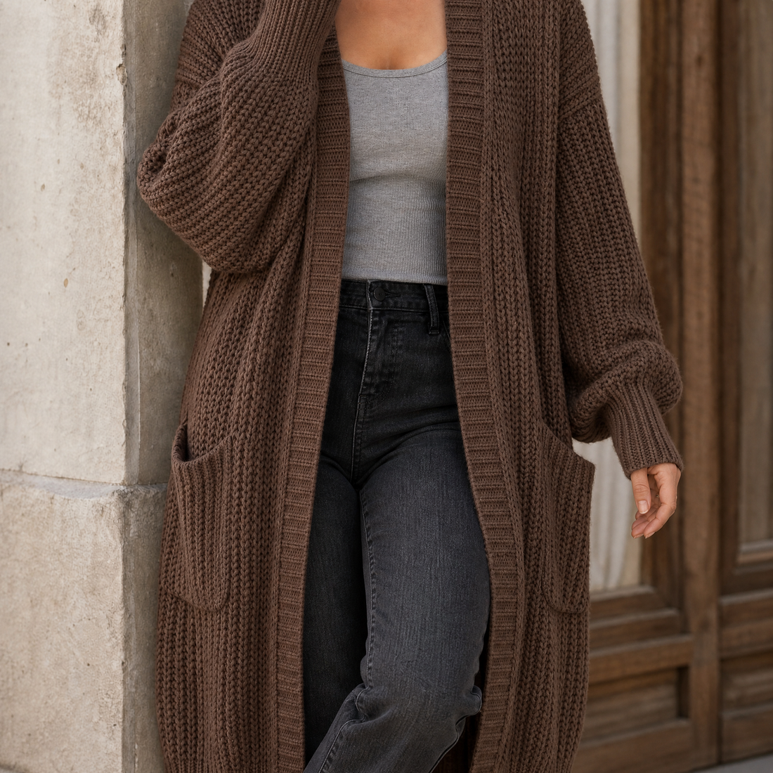 Alexandra-Faye Chunky Cardigan - Brown