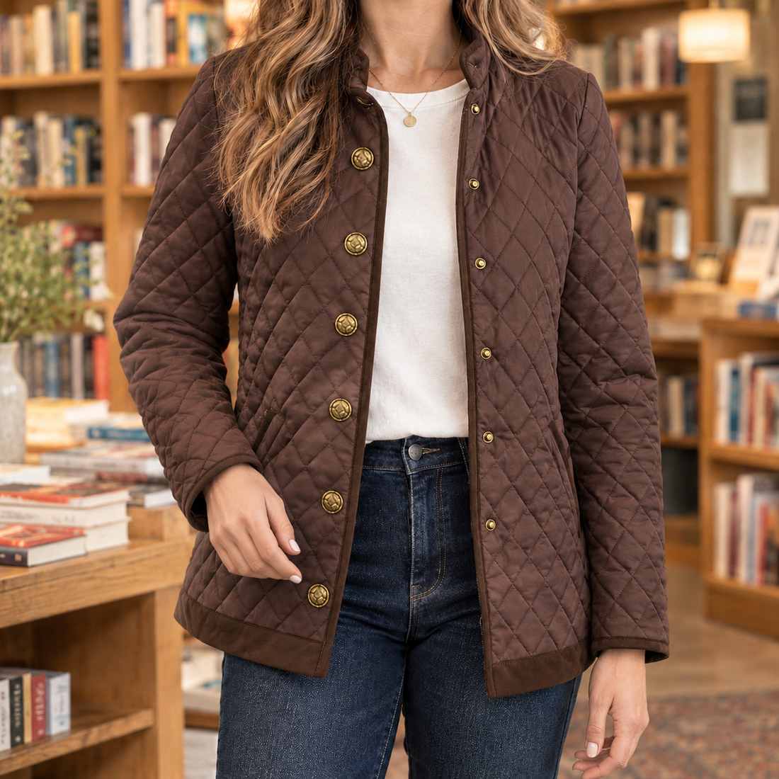 Lavinia-Rose Diamond Quilted Jacket - Coffee Brown