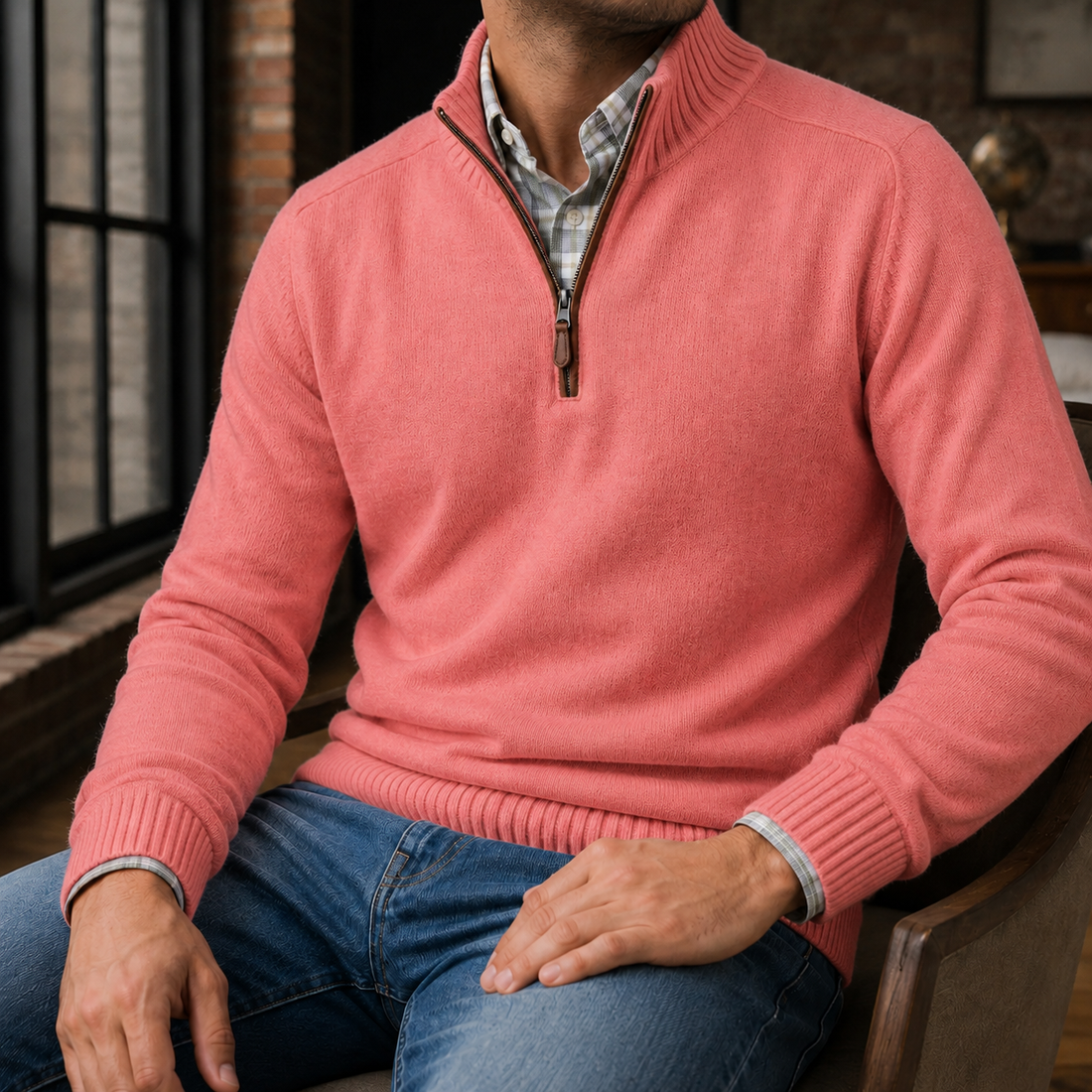 Matteo Quarter Zip Sweater - Pink