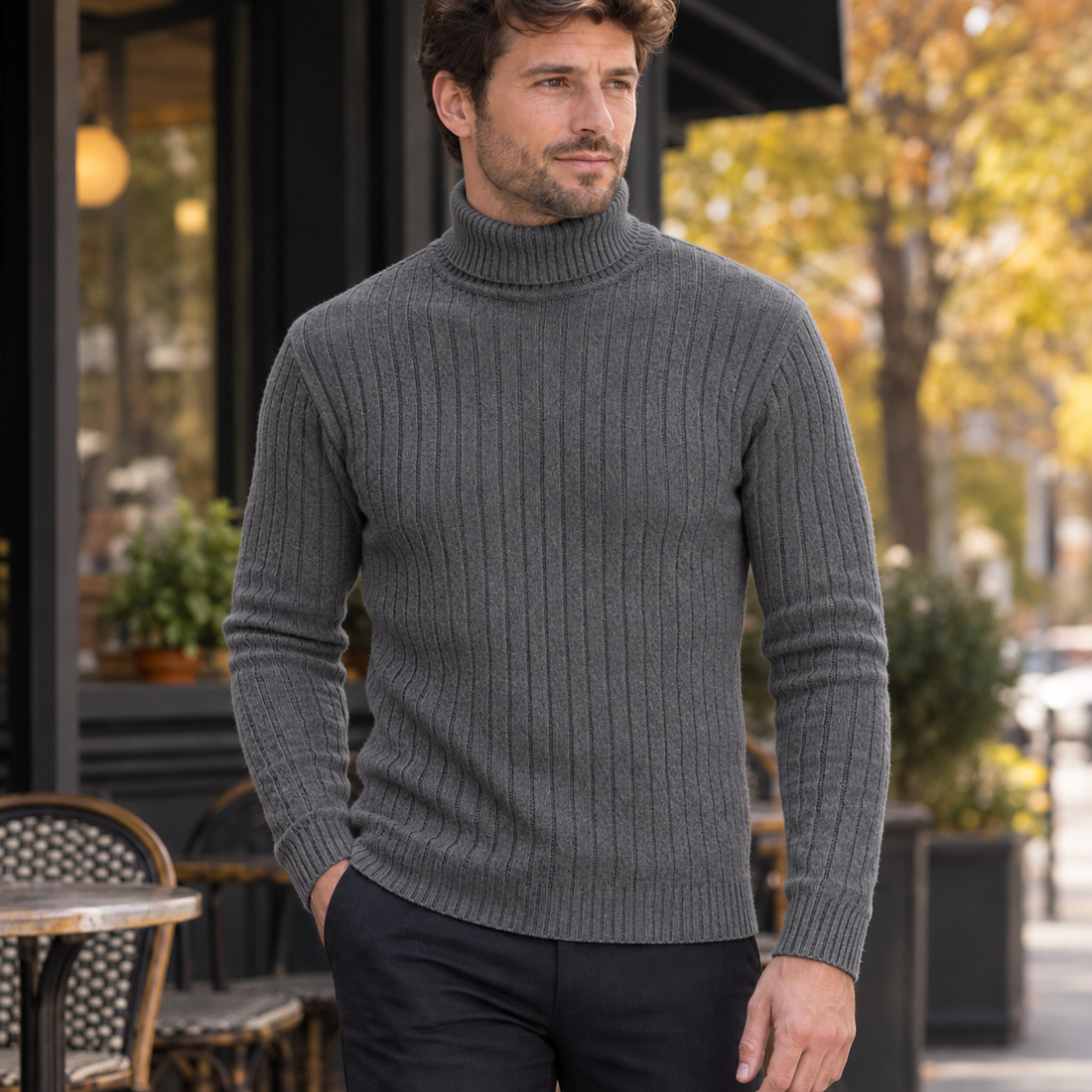 Harvey-Ellis Ribbed Sweater - Dark Gray