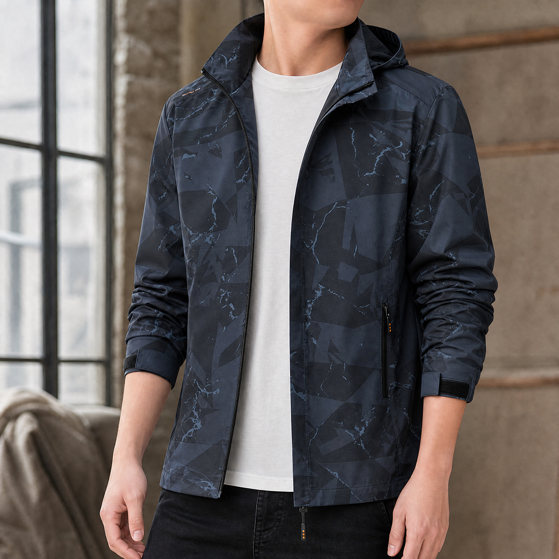 Audric-Hayes Hooded Jacket - Charcoal Geometric