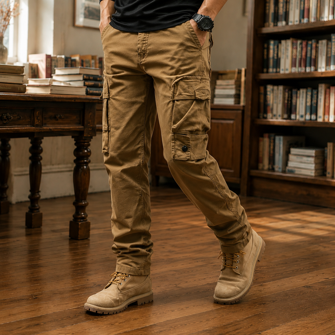 Reuben-West Relaxed Cargo Pants - Khaki