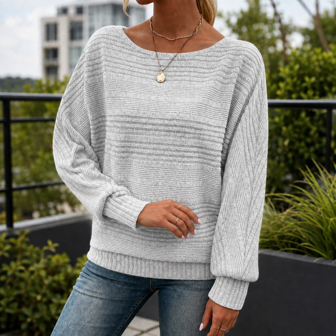 Penelope-Hope Ribbed Sweater - Light Gray