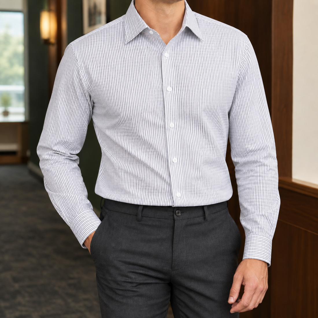 Alastair Fitted Shirt - Black Stripes