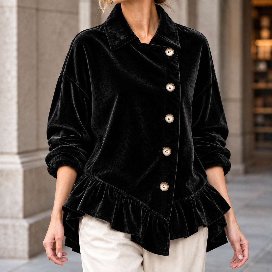 Annalise-Jane Ruffle Hem Jacket - Black