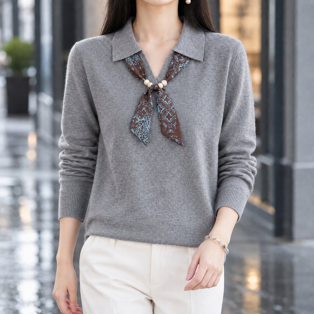 Pelham Scarf Collar Sweater - Gray