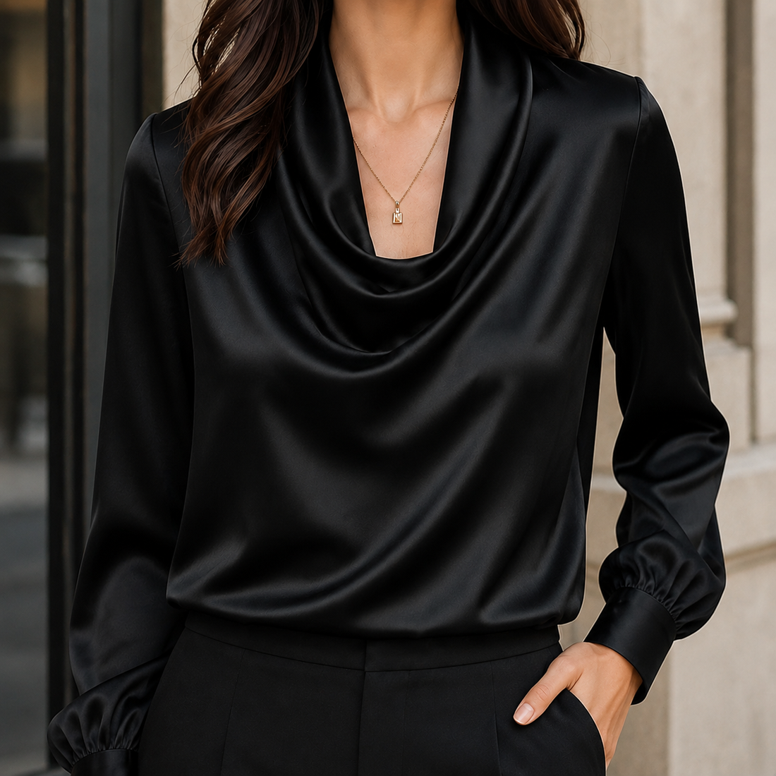 Yvette Satin Blouse - Black