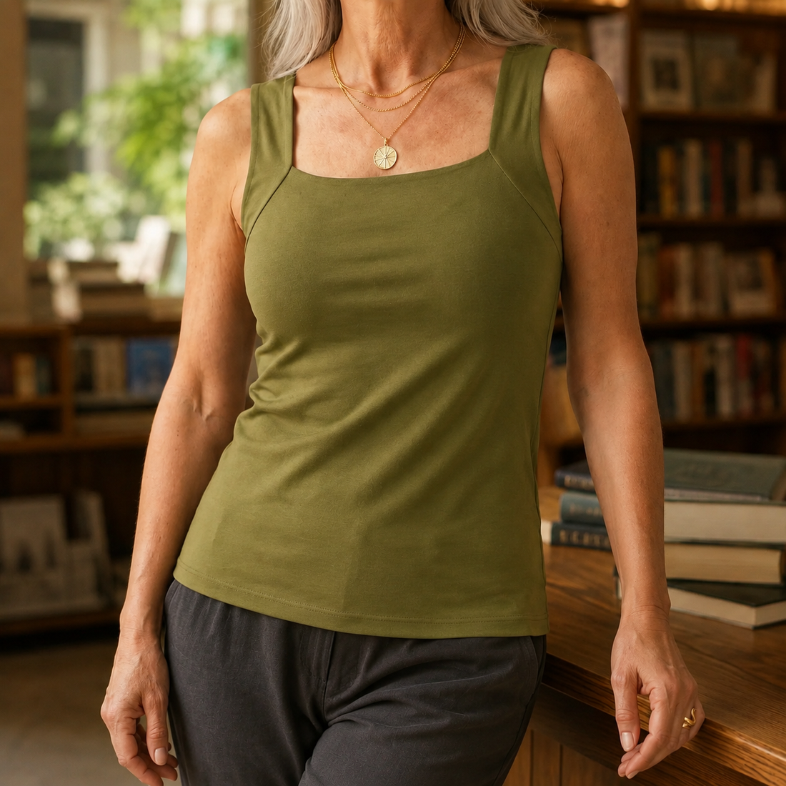 Ottilie-Faye Square Neck Tank - Green