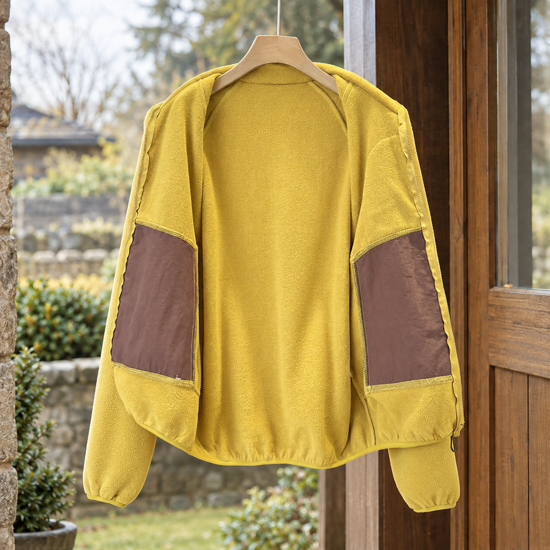 Pascal-West Contrast Fleece Jacket - Leaves Yellow