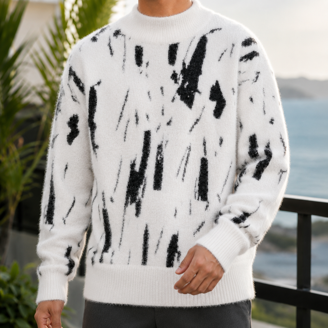 Julian Abstract Sweater - White