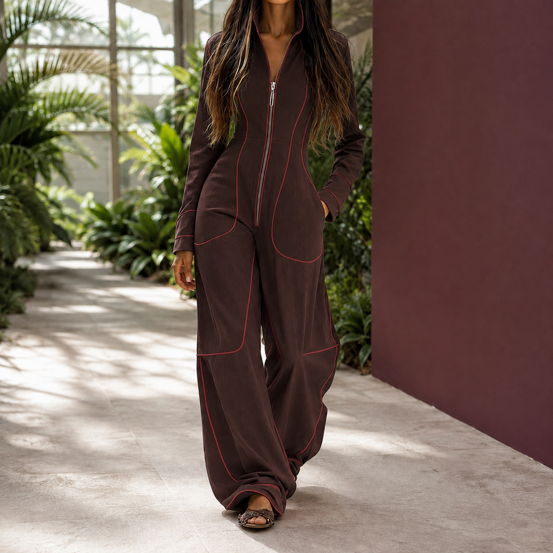 Marina-Marie Wide Leg Jumpsuit - Coffee