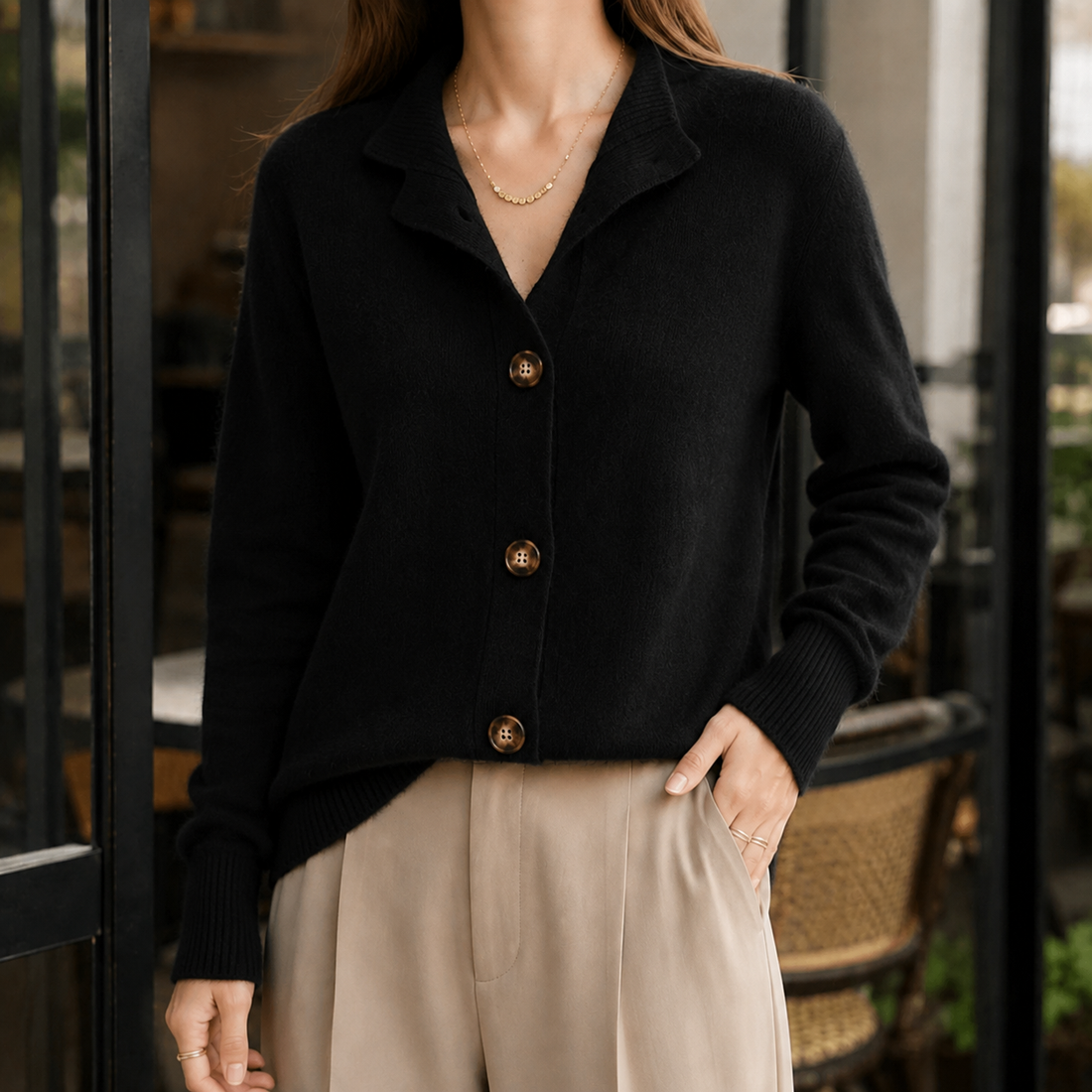 Perla-Claire Collared Sweater - Black