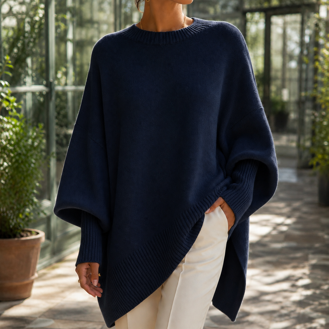 Nora Poncho Sweater - Navy Blue