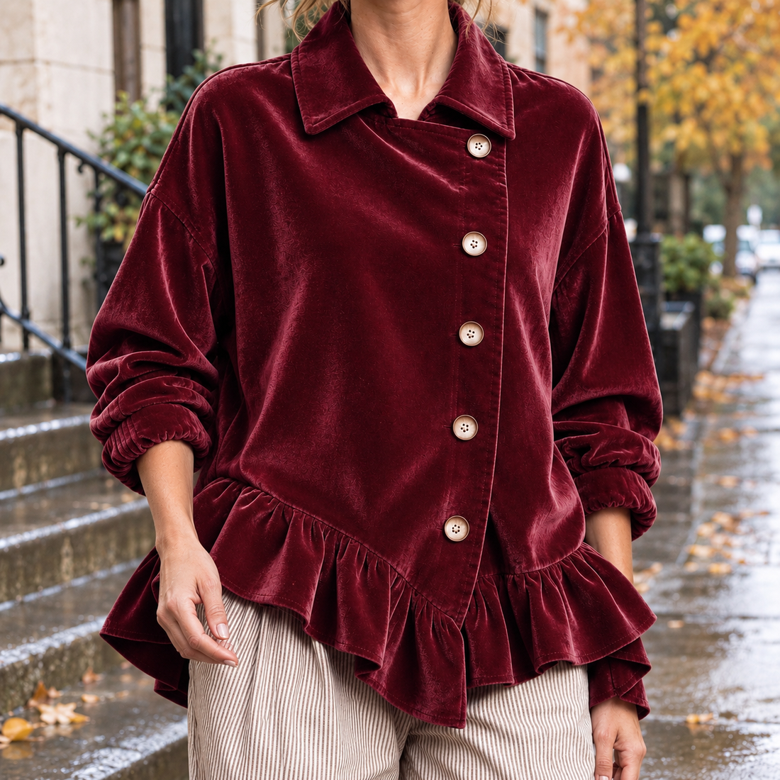 Lily-Kate Velvet Jacket - Red