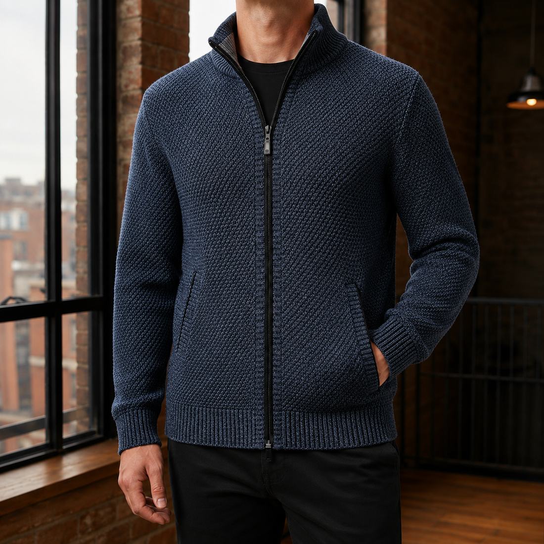 Dario Zip Sweater - Navy