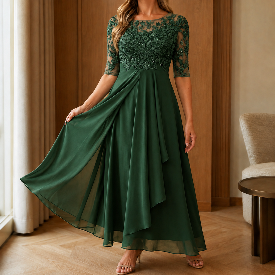 Edith-Kate Lace Bodice Dress - Green