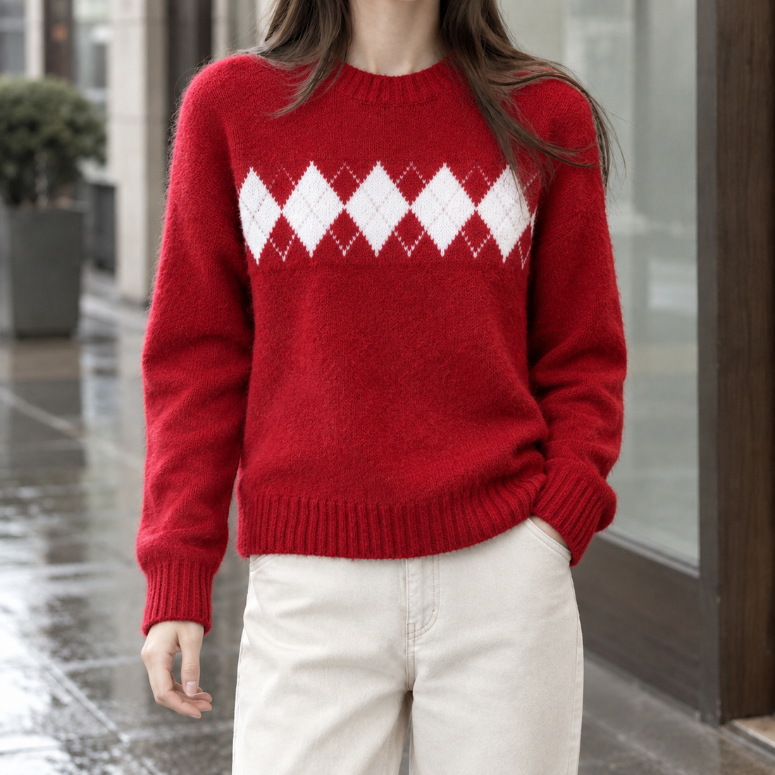 Megan-Skye Argyle Sweater - Red