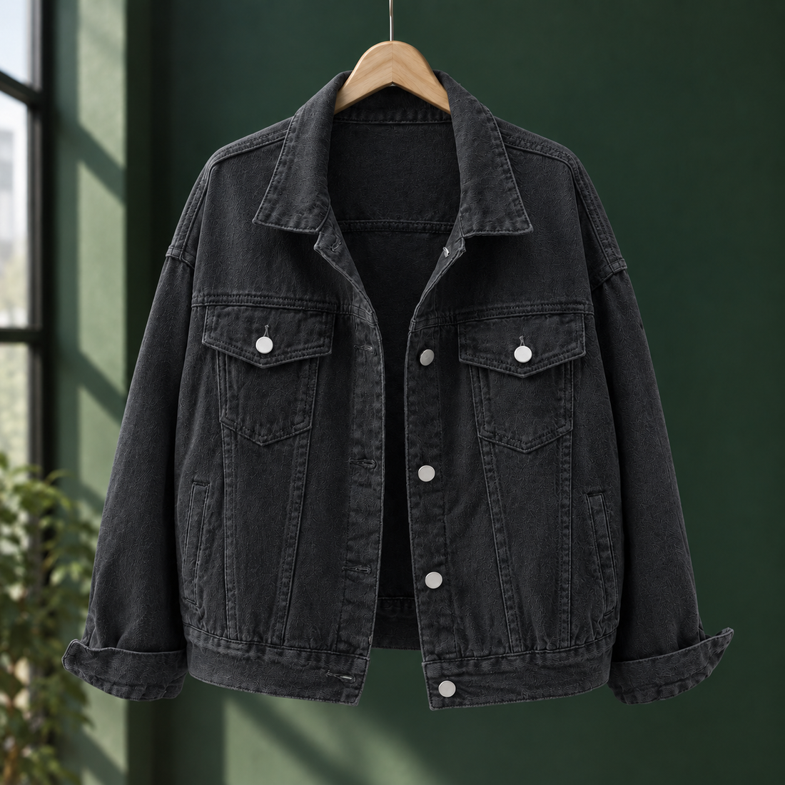 Olympia-Louise Relaxed Denim Jacket - Black
