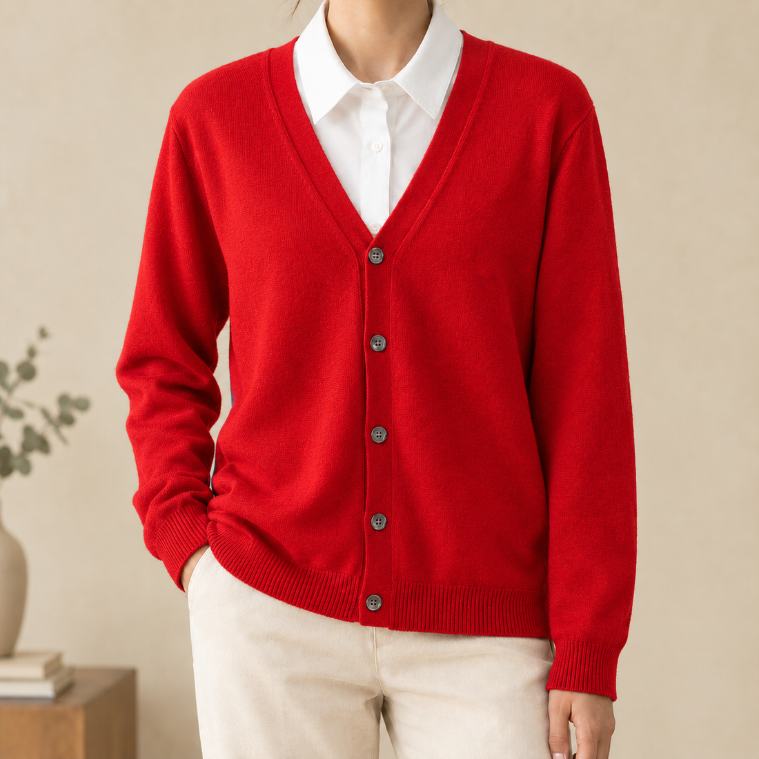 Dorian-Hayes V-Neck Cardigan - Red