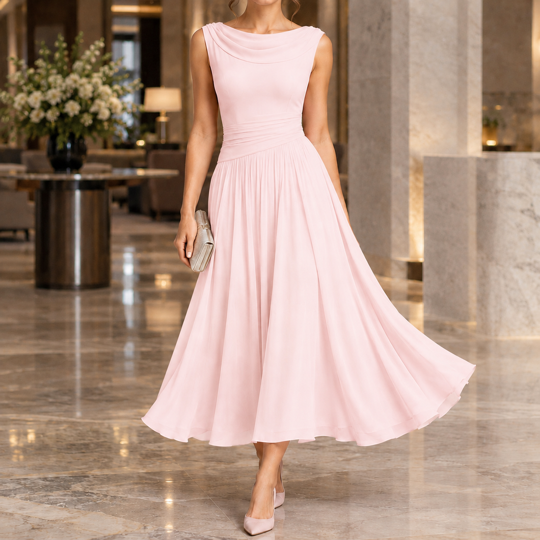 Calla-Grace Draped Midi Dress - Pink