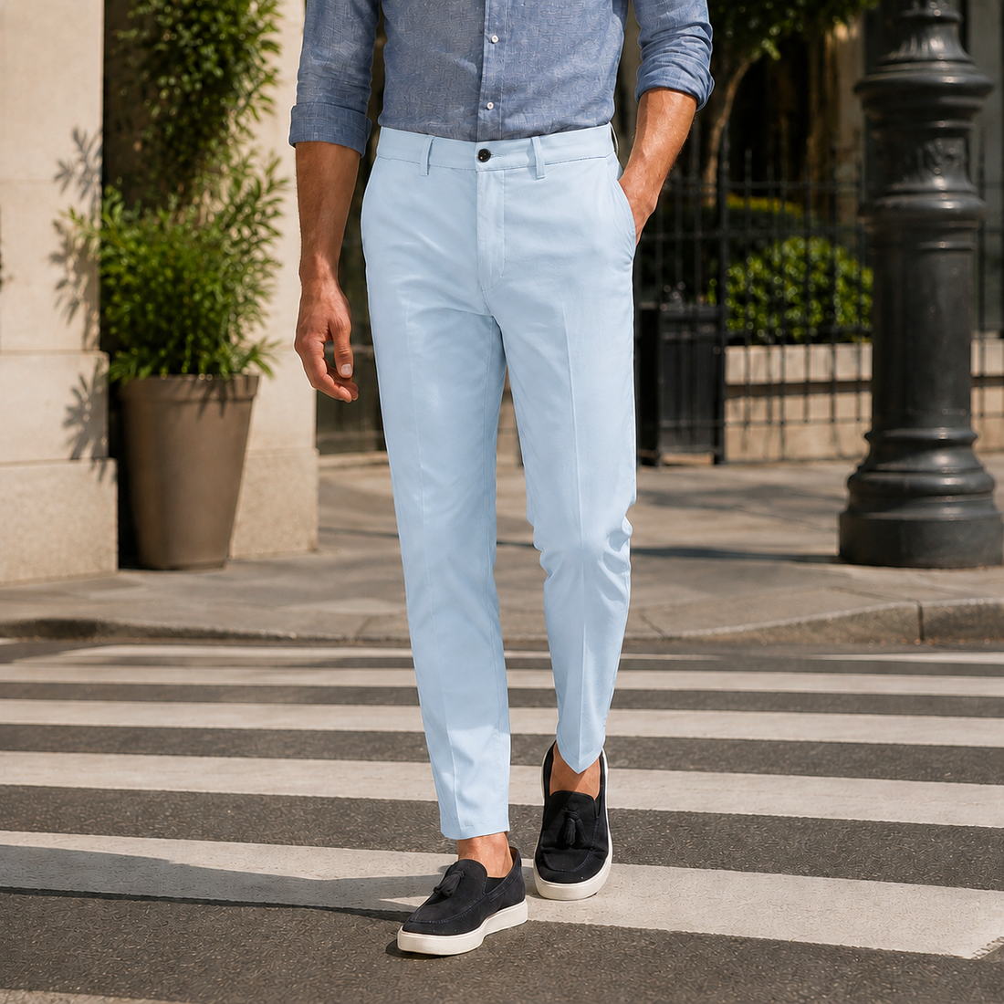 Stefan Slim Chino Pants - Light Blue