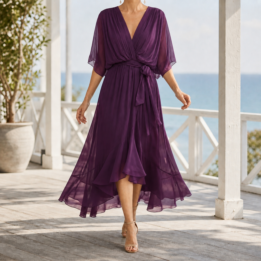 Jacinta Flowing Midi Dress - Deep Purple
