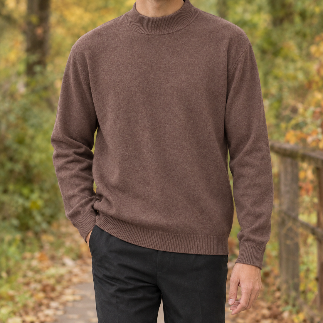 Isidore-Stone Mock Neck Sweater - Brown