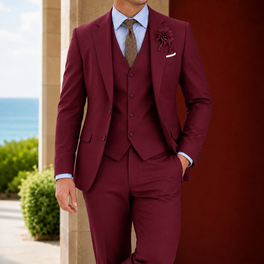 Percival Tailored Suit - Burgundy