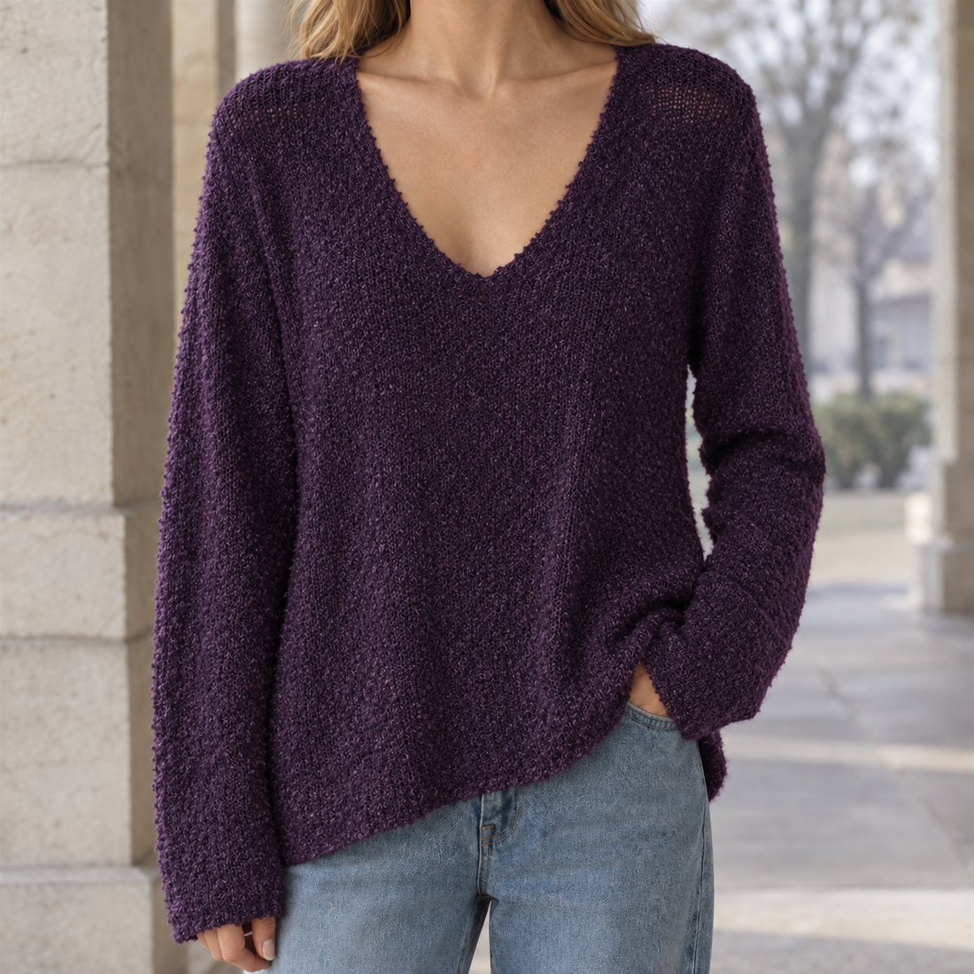 Oswin-Tate Cashmere V-Neck Sweater - Grape Purple