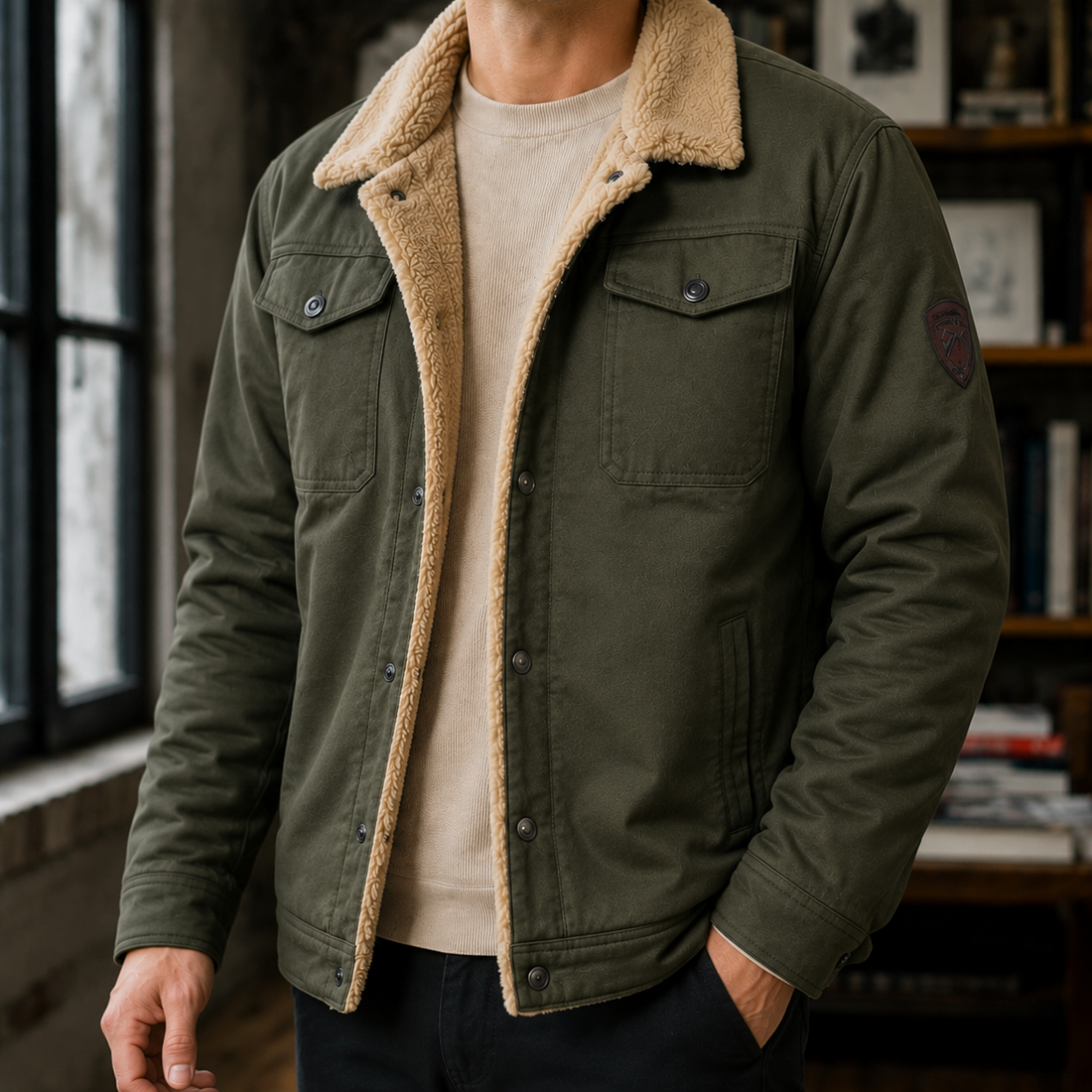 Philip Fleece Lined Jacket - Army Green